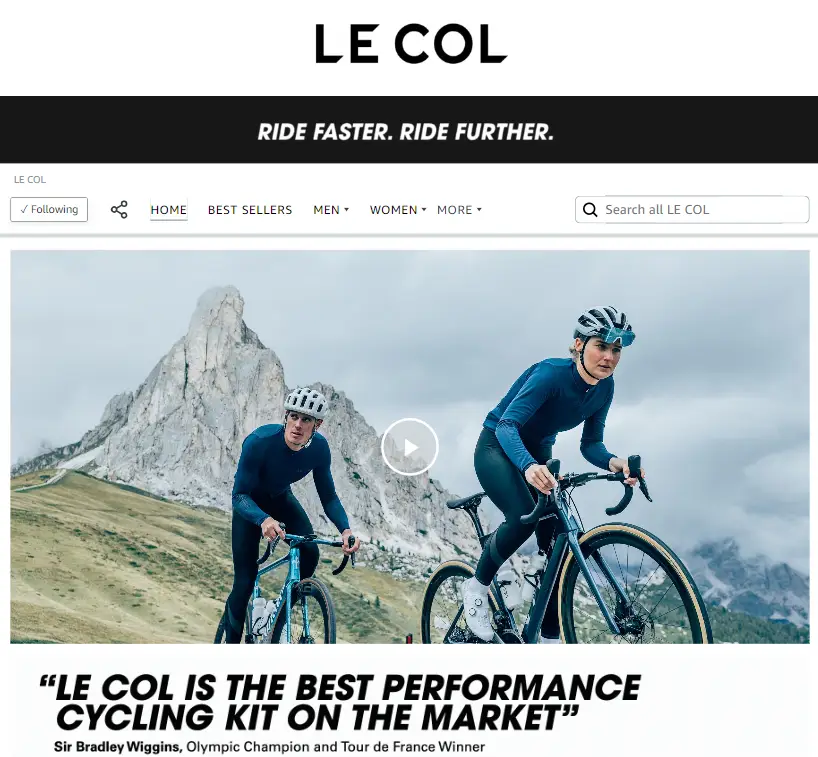 front page of Le Col brand store on Amazon